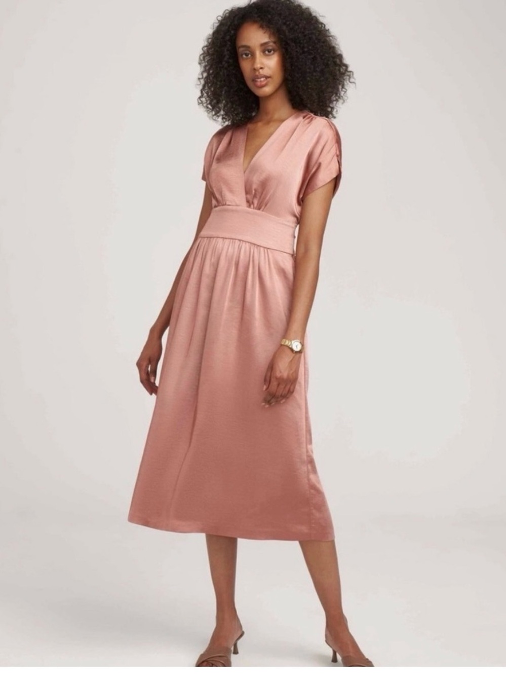 ANNE KLEIN Wrap Front Washed Satin Anise Midi Dress Women’s Size 8  $139